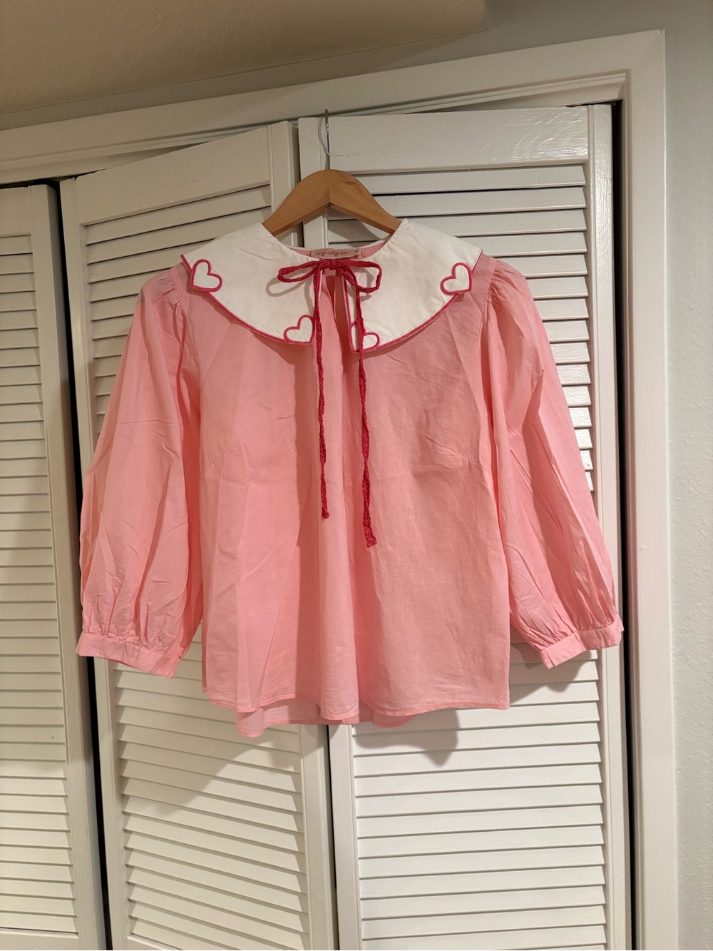 IVY CITY Pink Heart Collar Peasant Blouse
